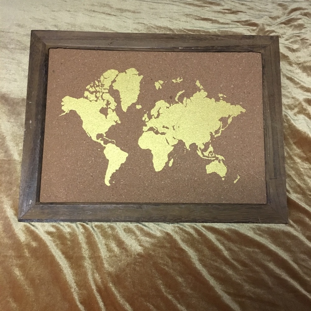 World map framed cork board